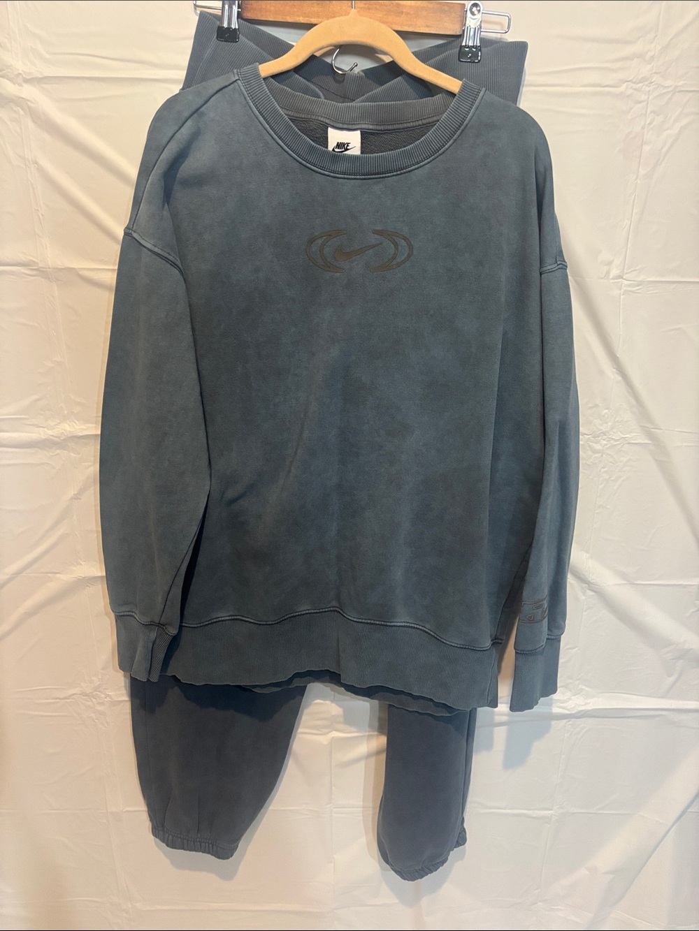 Nike Vintage Washed Blue Tracksuit Crewneck & Sweatpants Matching Set